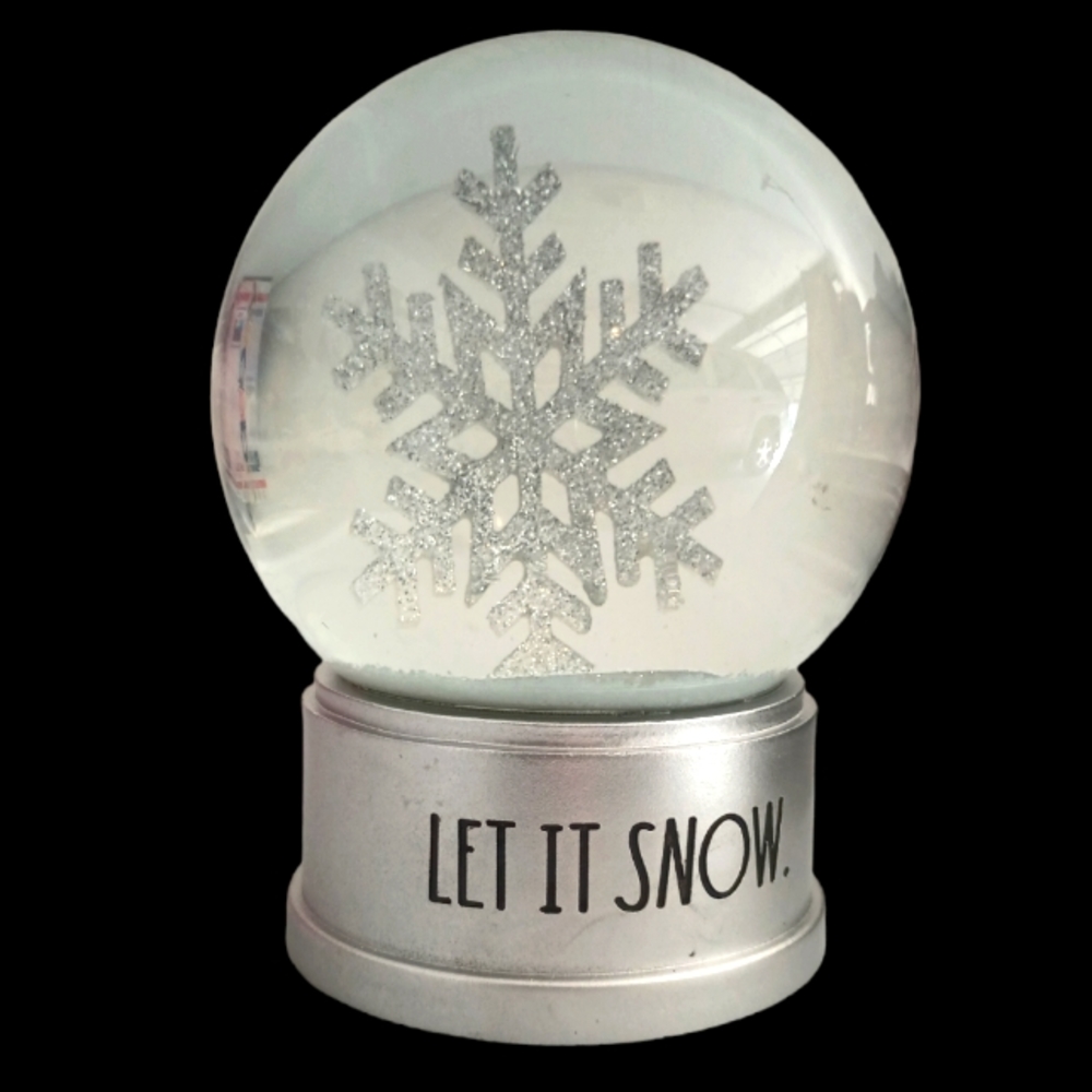 Rae Dunn LET IT SNOW Silver Snowflake Snow Globe. NWOT